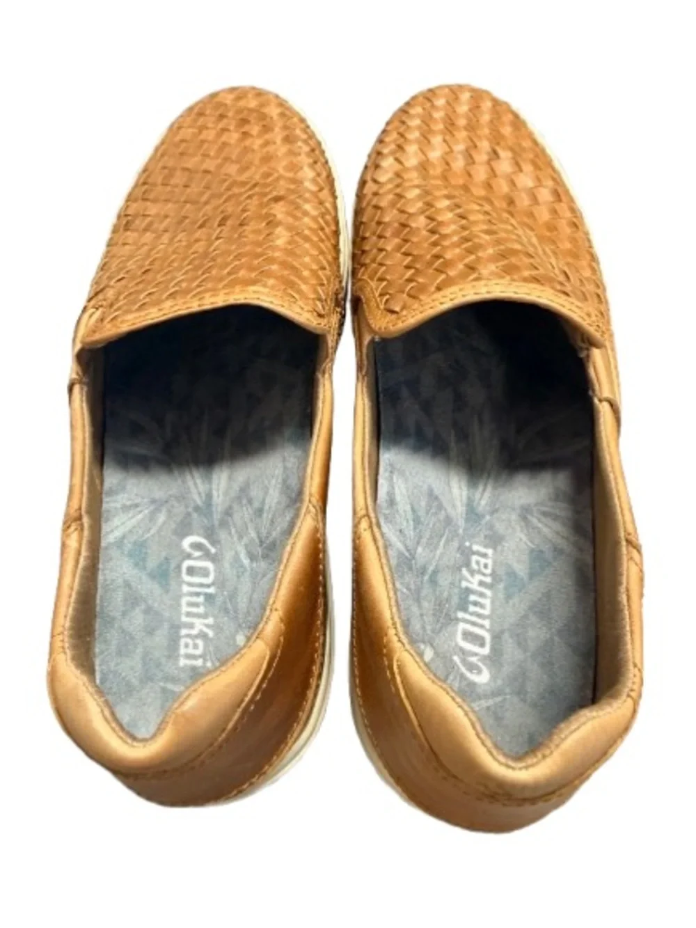 OluKai Lae‘ahi Lauhala Men’s 10 Fox Woven Leather Slip On Sneakers Shoes